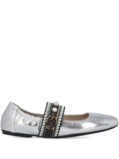 PINKO pearl-embellished buckle ballet flats - Grey - zdjęcie produktu nr 1