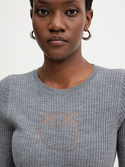 Pinko sweter wełniany damski kolor szary lekki