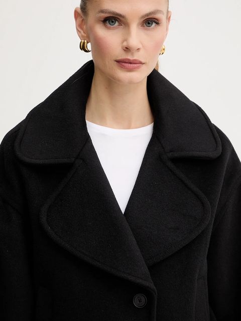 Just Cavalli płaszcz z dodatkiem wełny kolor czarny 79PAT441 CNY13