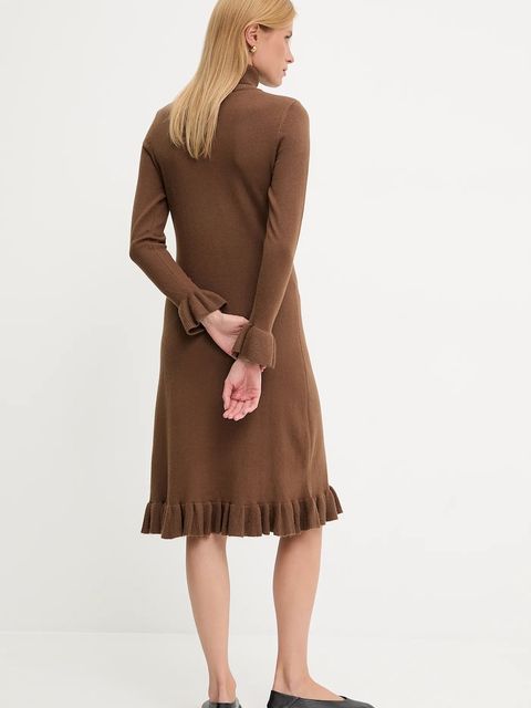 Answear.LAB sukienka z kaszmirem kolor brązowy midi prosta
