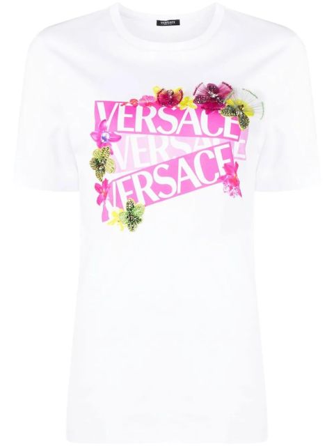 Versace floral logo-print T-shirt - White - zdjęcie produktu nr 1