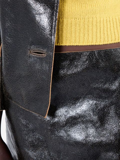 Prada cracked-effect leather midi skirt - Black