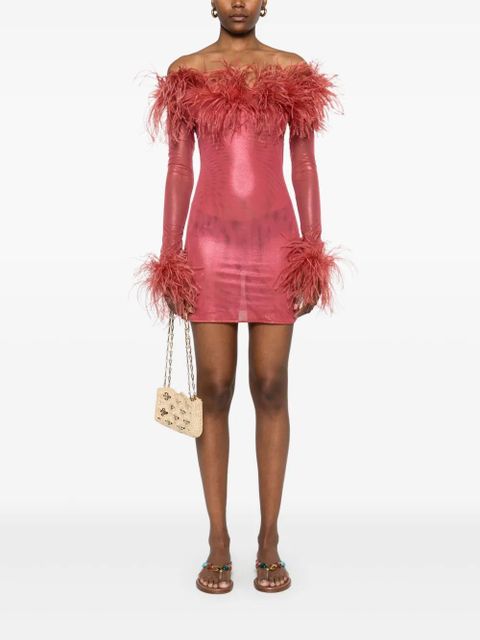 Oséree feather-trim mini dress - Red - zdjęcie produktu nr 2
