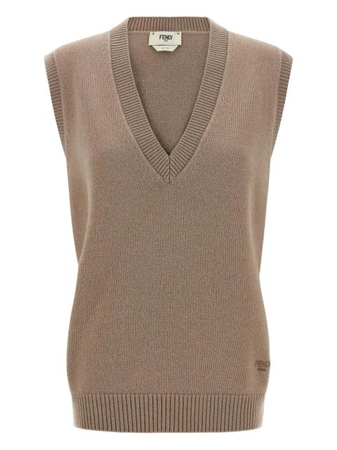 FENDI V-neck cashmere tank top - Brown - zdjęcie produktu nr 1