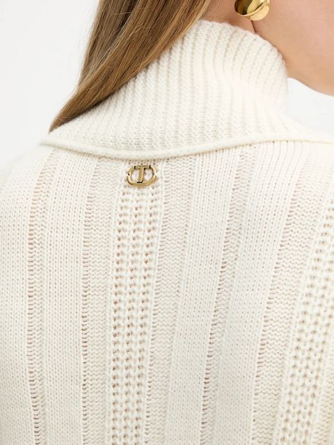 Twinset sweter z wełną damski kolor beżowy ciepły z golfem 252TT3101