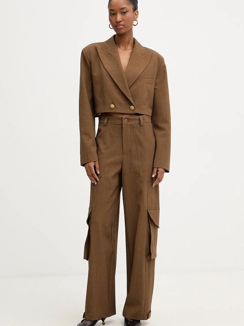 Haveone spodnie damskie kolor brązowy proste high waist PSO-P040 - zdjęcie produktu nr 2