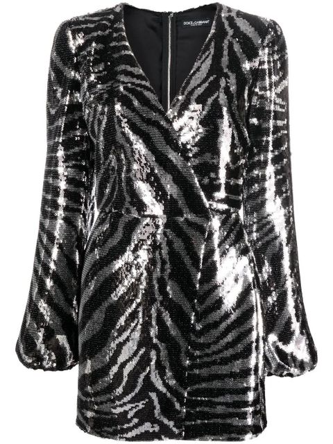 Dolce & Gabbana zebra sequin wrap dress - Black - zdjęcie produktu nr 1