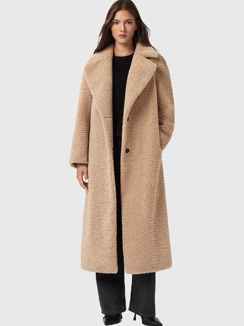 AllSaints płaszcz kolor beżowy W062OB - zdjęcie produktu nr 1