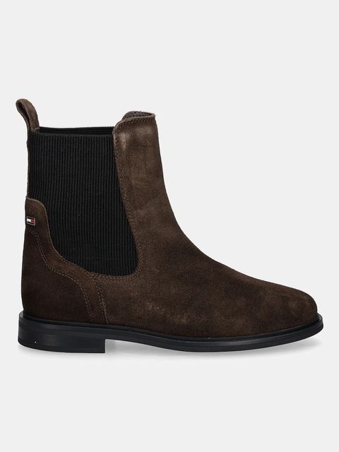 Tommy Hilfiger sztyblety zamszowe FLAG SUEDE CHELSEA BOOT damskie kolor brązowy na płaskim obcasie FW0FW08780 - zdjęcie produktu nr 2
