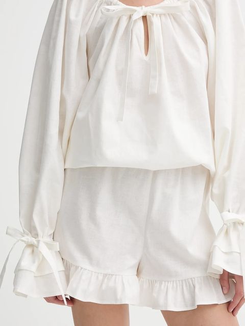 The Sleeper szorty lniane damskie kolor beżowy gładkie high waist CHSH01P009N - zdjęcie produktu nr 1