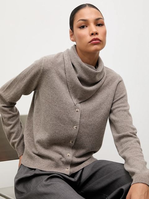 Answear.LAB kardigan z wełny merino z apaszką damski kolor brązowy lekki - zdjęcie produktu nr 2