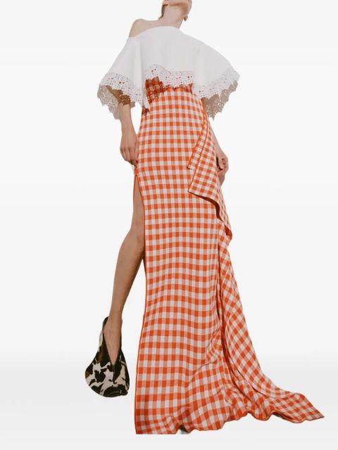 A.W.A.K.E. Mode gingham-pattern side-panel maxi skirt - Red