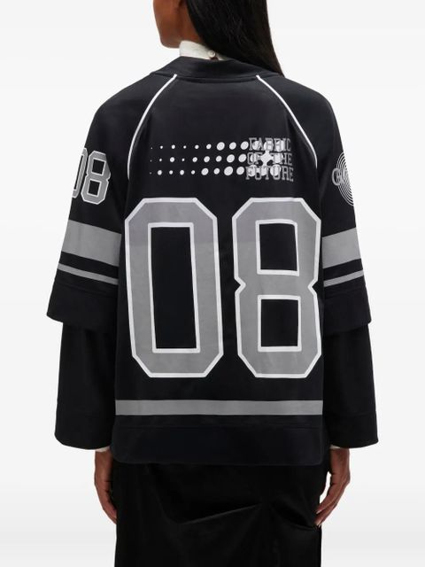 GANNI crocheted-flower jersey top - Black