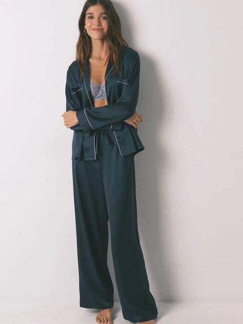 women'secret piżama damska kolor granatowy satynowa 2542471 - zdjęcie produktu nr 1