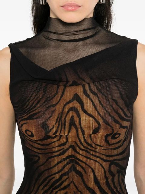 Jean Paul Gaultier high-neck wood-print top - Black
