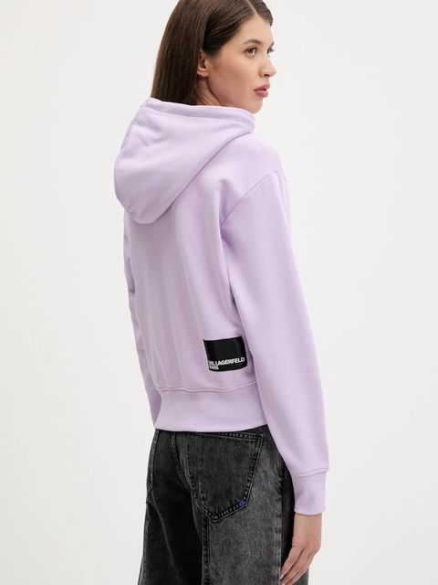 Karl Lagerfeld Jeans bluza damska kolor fioletowy z kapturem z nadrukiem A2W20053
