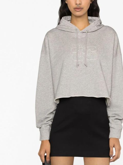 GANNI logo-embossed cropped hoodie - Grey