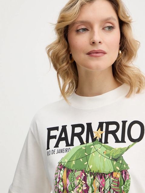 Farm Rio t-shirt bawełniany damski kolor beżowy 354563