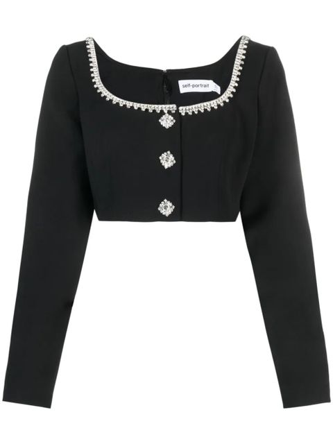 Self-Portrait crystal-embellished cropped top - Black - zdjęcie produktu nr 1