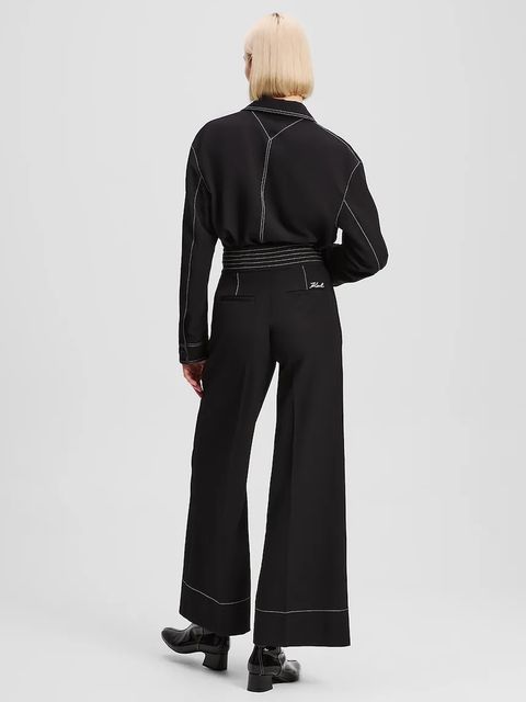 Karl Lagerfeld spodnie damskie kolor czarny szerokie high waist A3W10096 - zdjęcie produktu nr 2