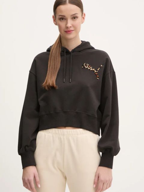 Puma bluza damska kolor czarny z kapturem z aplikacją 632338