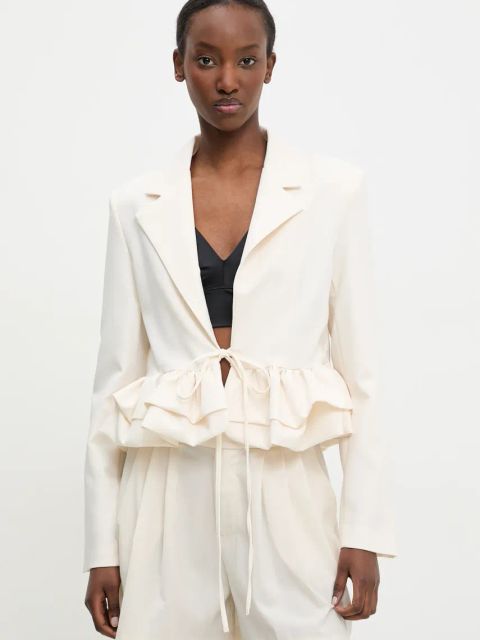 Answear.LAB marynarka kolor beżowy niezapinana gładka