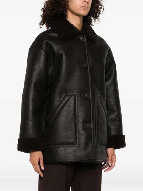 SANDRO leather short coat - Black