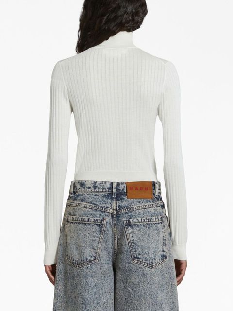 Marni logo-embroidered ribbed jumper - White
