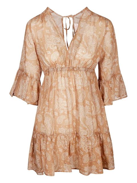 MC2 Saint Barth paisley-print ruffled dress - Brown - zdjęcie produktu nr 1