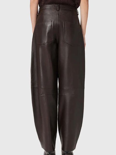 AllSaints spodnie skórzane JETT damskie kolor brązowy szerokie high waist W026TD