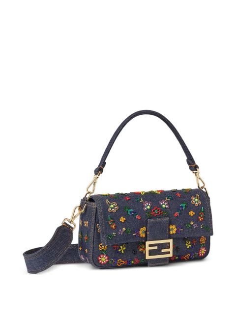 FENDI medium Baguette floral-motif shoulder bag - Blue