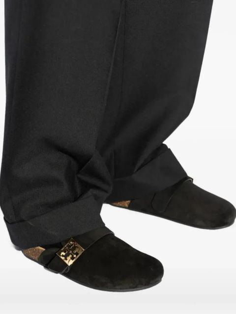Tory Burch logo-plaque suede slippers - Black