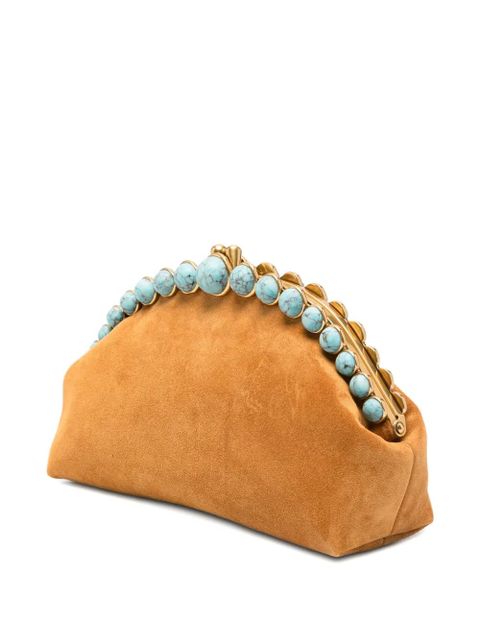 Cult Gaia Una stone-embellished suede clutch bag - Neutrals