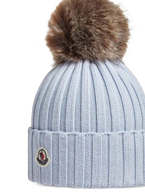 Moncler ribbed pompom beanie hat - Blue