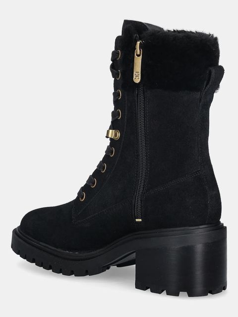 Tommy Hilfiger botki zamszowe TH SHEARLING LACE UP BOOT kolor czarny na słupku lekko ocieplone FW0FW08999