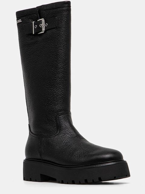 Karl Lagerfeld kozaki skórzane BURLY BIKER damskie kolor czarny na płaskim obcasie KL43490W - zdjęcie produktu nr 1