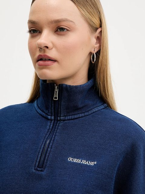 Guess Jeans bluza bawełniana damska kolor granatowy gładka W5YQ10 KCXQ1