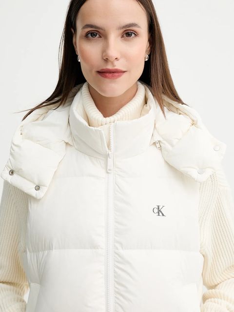 Calvin Klein Jeans bezrękawnik puchowy kolor beżowy zimowy LV047D500G