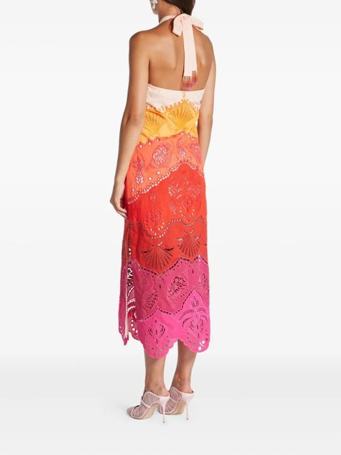 FARM Rio embroidery-eyelet halter-neck midi dress - Neutrals