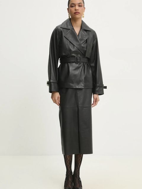 Answear.LAB kurtka skórzana kolor czarny przejściowa