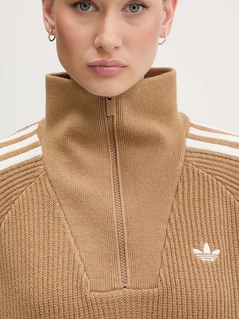 adidas Originals sweter Funnel damski kolor brązowy z półgolfem KS7787