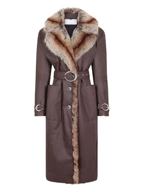 Rabanne fur-trimmed belted coat - Purple - zdjęcie produktu nr 1
