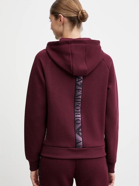 EA7 Emporio Armani bluza damska kolor bordowy z kapturem gładka AF13151.7W000675