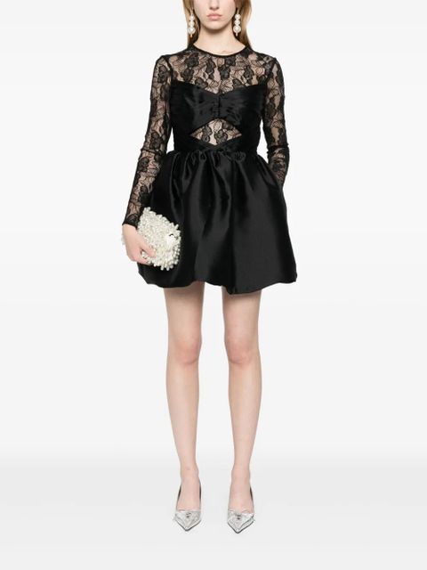 Self-Portrait lace-panel taffeta mini dress - Black