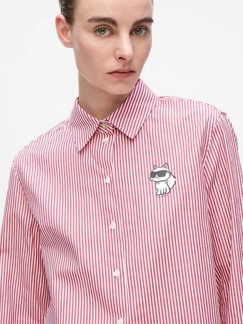 Karl Lagerfeld koszula bawełniana IKON damska kolor czerwony regular z kołnierzykiem klasycznym A4W11032