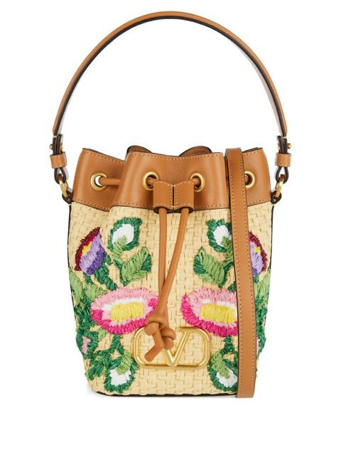 Valentino Garavani floral-embroidered bucket bag - Neutrals - zdjęcie produktu nr 1
