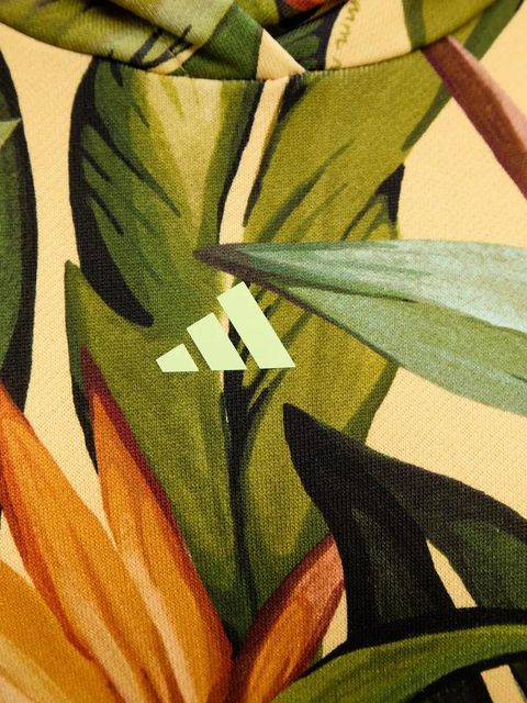 adidas bluza bawełniana x Farm Rio damska kolor żółty z kapturem wzorzysta JD6282