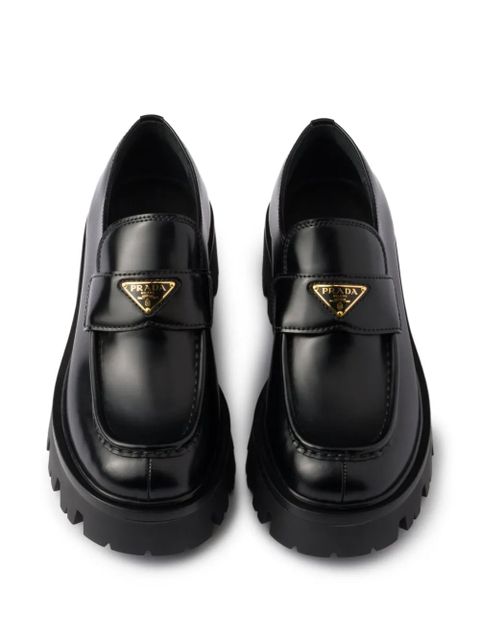 Prada triangle-logo platform loafers - Black