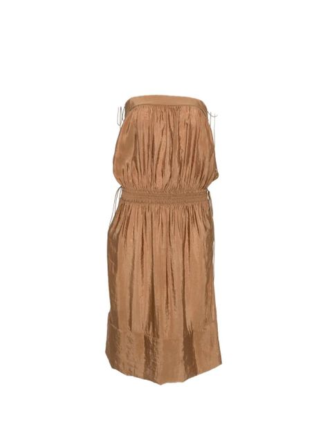 Saint Laurent side-drawstring shirred midi dress - Brown - zdjęcie produktu nr 1