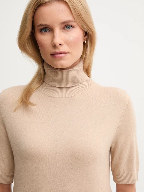 United Colors of Benetton sweter z dodatkiem wełny dziecięcy damski kolor beżowy lekki z golfem 102HD203X - zdjęcie produktu nr 2